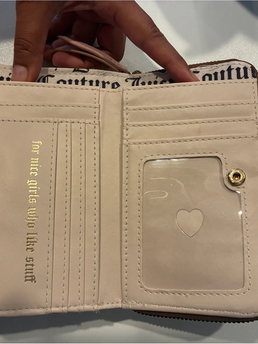 Juicy Couture Brown Logo Zip Wallet with Pink Trim